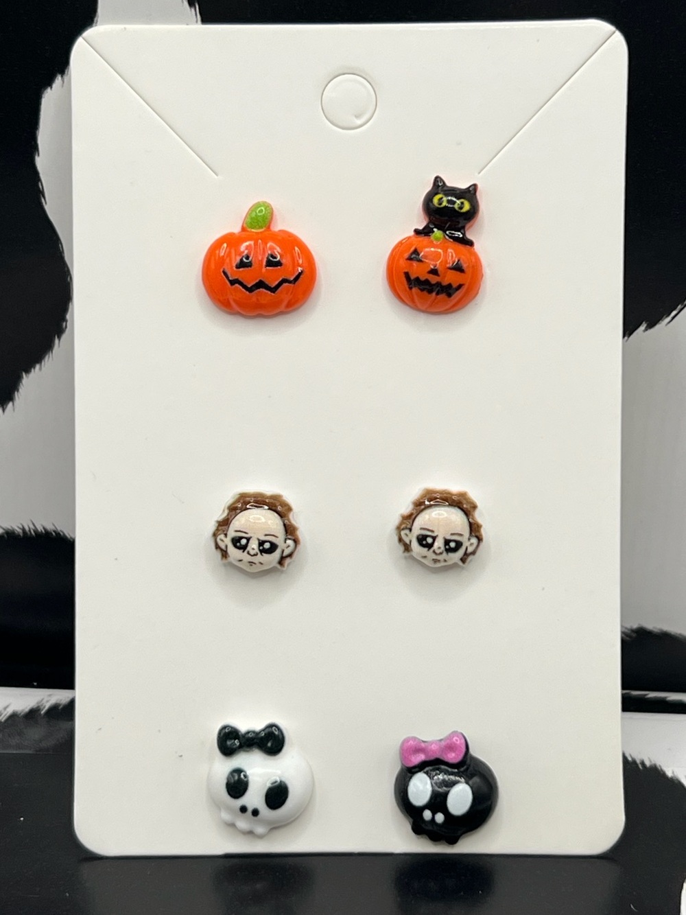 πHandmade Halloween Stud Earring Trio w/ pumpkins, Michael Myers, & Skullsππ